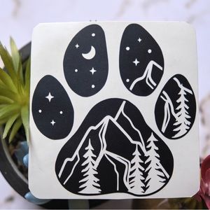 Mountains Paw Print Vinyl Decal